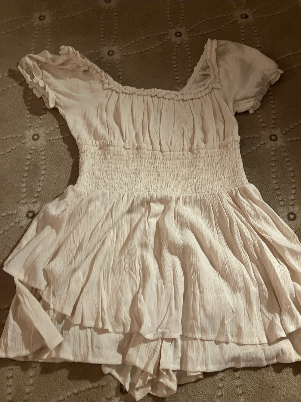 Women’s Cream Smocked Waist Peasant Top